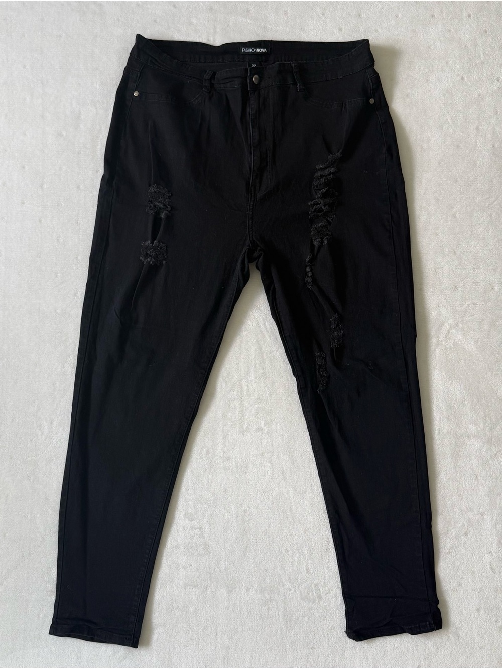 Fashion Nova Curve High Rise Denim Booty Lifting Black Ripped Skinny Jeans Sz 22 - Picture 5 of 12